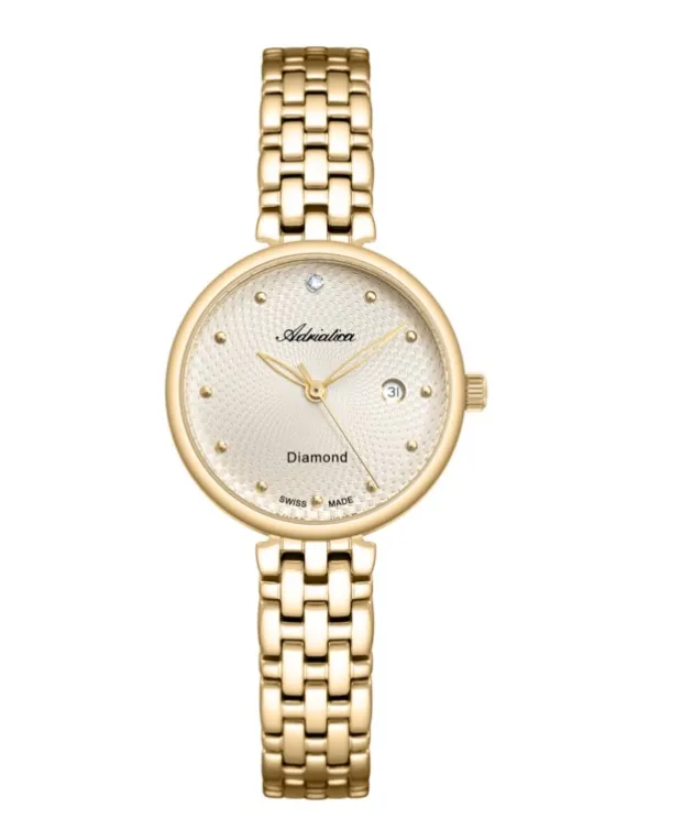 Efektowna i elegancka tarcza w modelu A3543 ozdobiona jest diamentem. Adriatica A3543.1141DQ